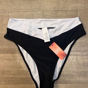 Cupshe Black and White High-Waisted Bikini Bottom